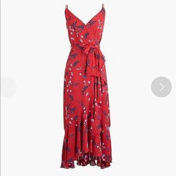 NWT J Crew Red Floral Faux Wrap Dress - Picture 2 of 13